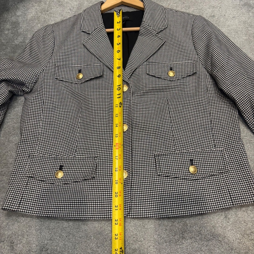 Talbots Black White Houndstooth Blazer Gold Crest Button Jacket Size 12 - Picture 6 of 8